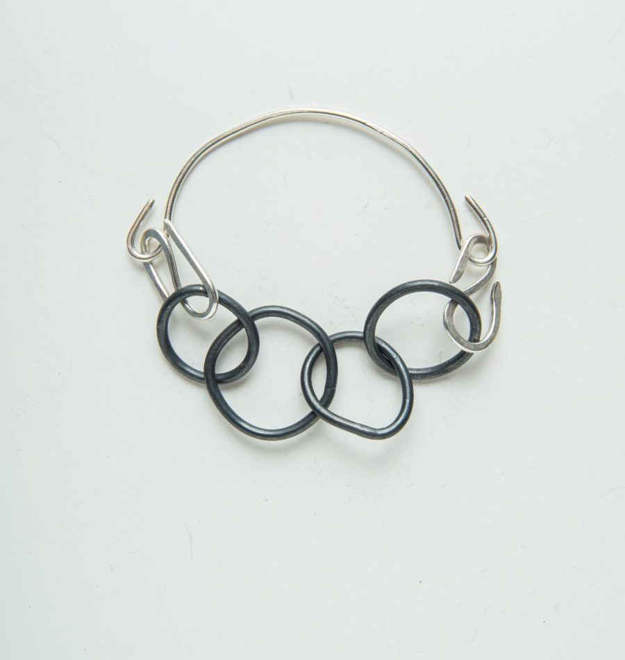 Stylish handmade silver bracelet with geometric acrylic inlay