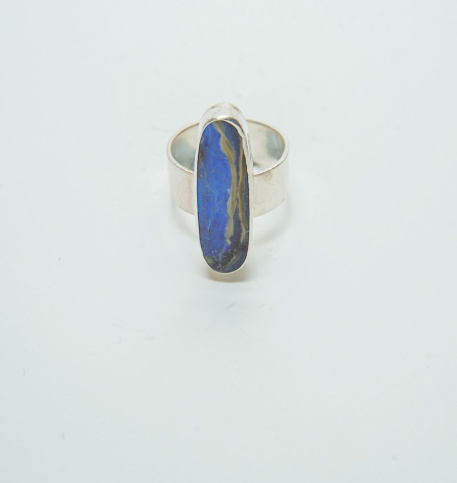 Handmade circle silver ring with unique acrylic inlay