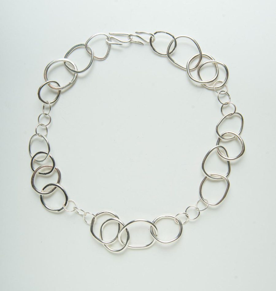 Silver necklace with unique acrylic inlay design