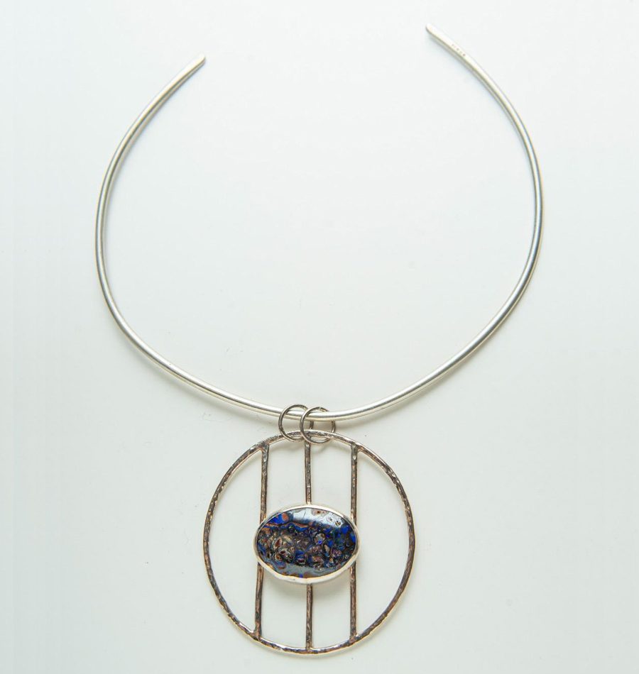 Geometric handmade silver necklace with acrylic accents