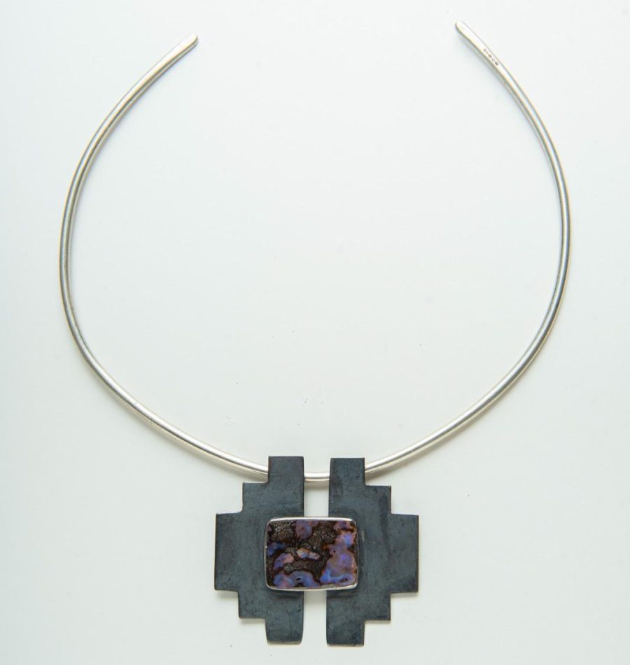 Handmade silver necklace with minimalist acrylic inlay